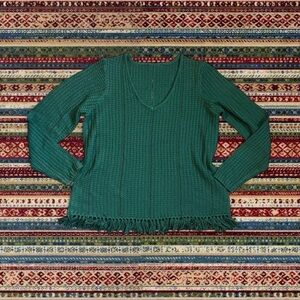 Green Knit Boho Fringe Sweater